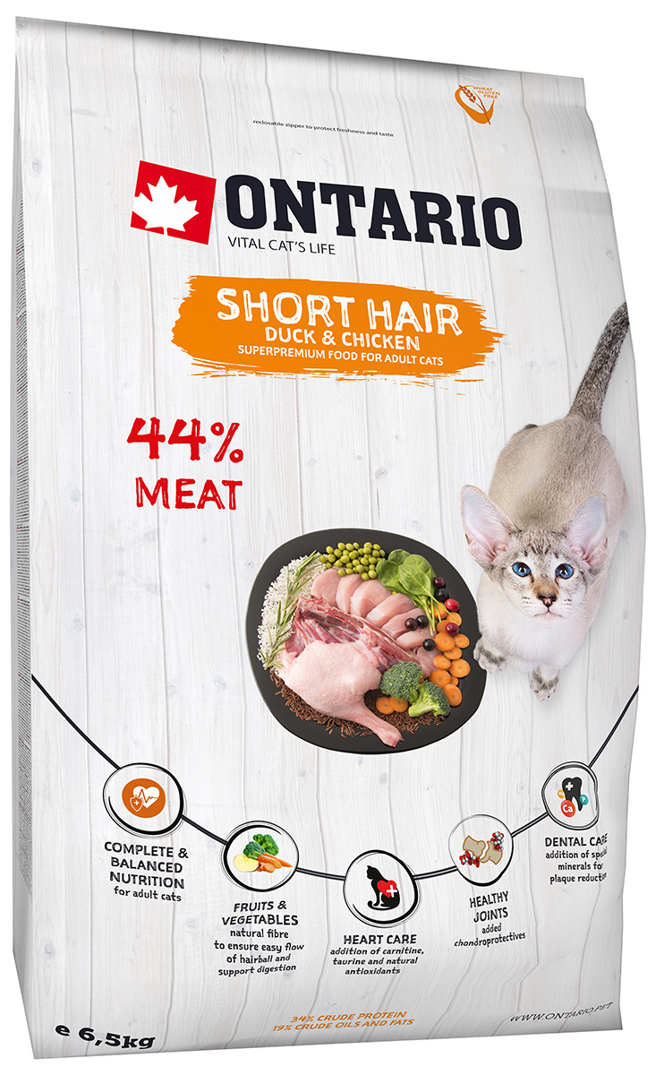 

Ontario Cat Adult Shorthair Chicken & Duck низкозерновой для взрослых короткошерстных кошек с курицей и уткой (6,5 кг)