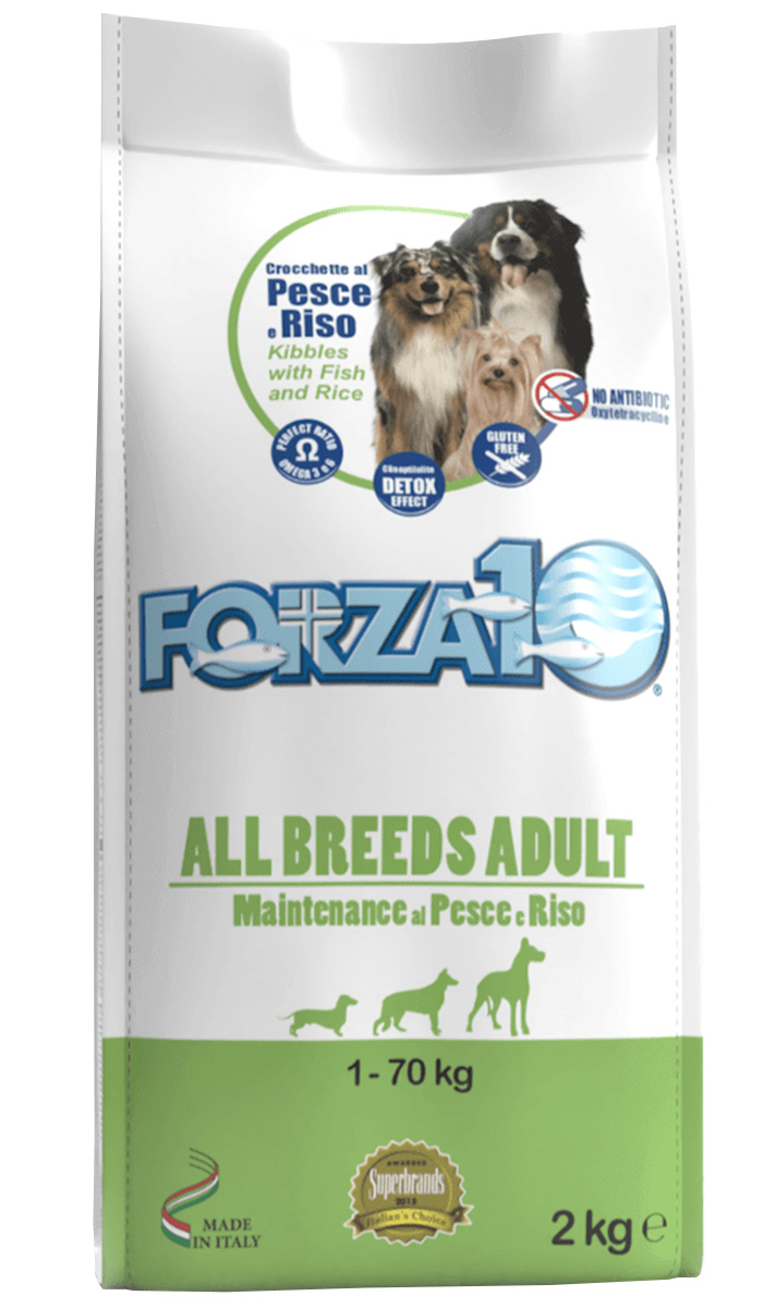 

Forza10 Dog Maintenance Adult All Breeds для взрослых собак всех пород с рыбой и рисом (2 кг)