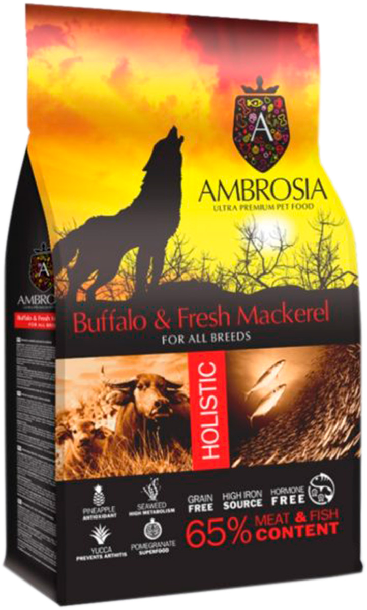 

Ambrosia Dog Adult Buffalo & Fresh Mackerel беззерновой для взрослых собак всех пород с буйволом и скумбрией (12 кг)