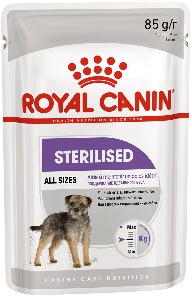 

Royal Canin Sterilised Adult для кастрированных и стерилизованных взрослых собак всех пород паштет (85 гр)