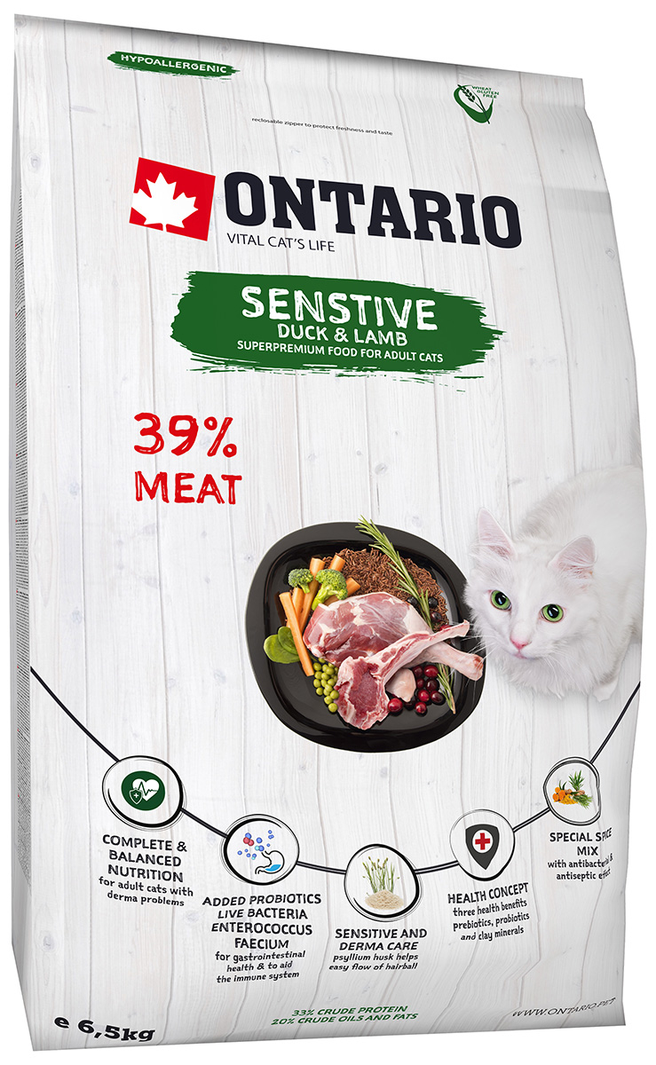 

Ontario Cat Adult Sensitive Duck & Lamb низкозерновой для взрослых кошек с чувствительным пищеварением с уткой и ягненком (2 кг)