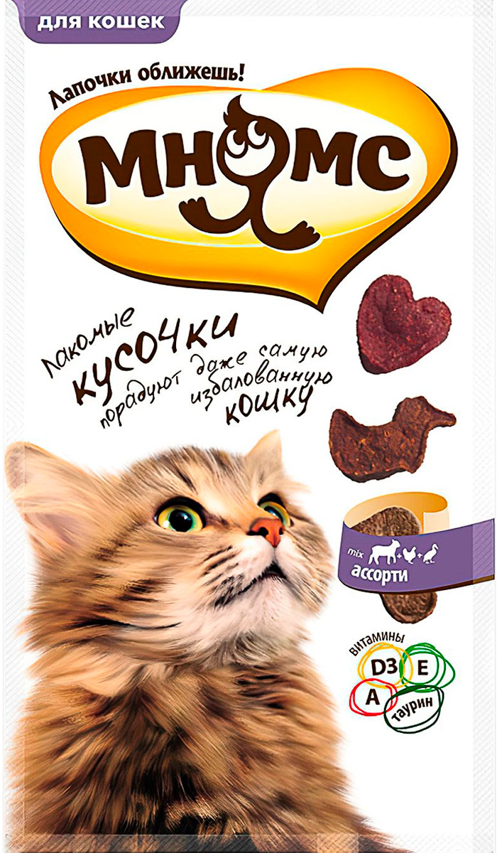 

Лакомство мнямс для кошек мясное ассорти с курицей, ягненком и уткой (35 гр)
