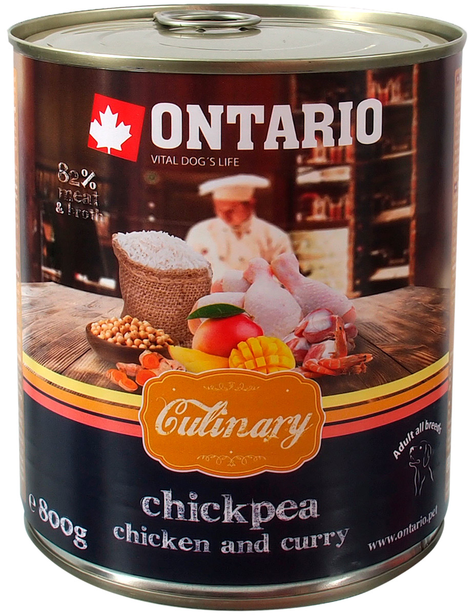 

Ontario Culinary для взрослых собак карри с курицей и нутом (800 гр)