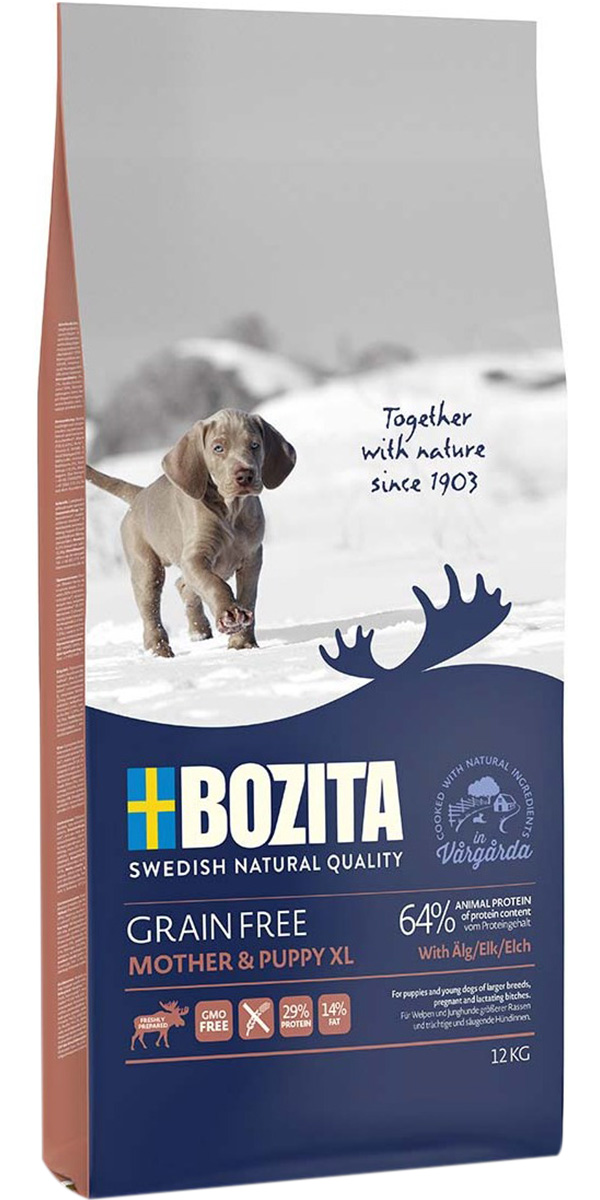 

Bozita Grain Free Mother & Puppy Xl Elk беззерновой для щенков крупных пород, беременных и кормящих сук с лосем (12 кг)