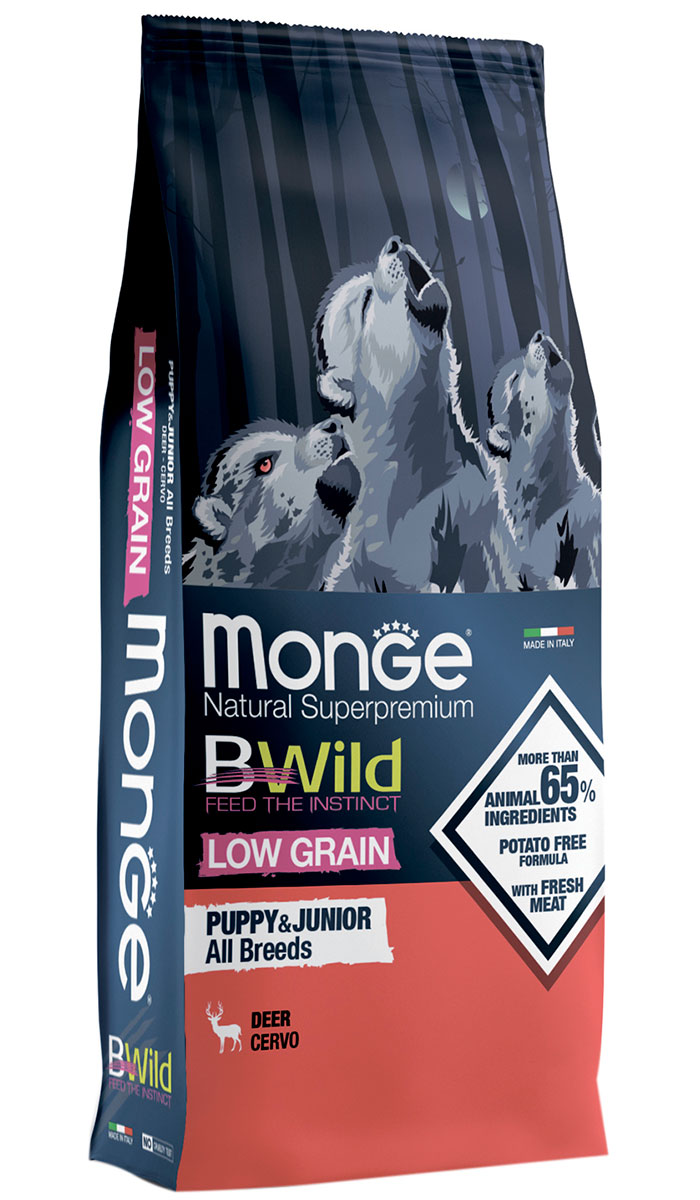 

Monge Bwild Low Grain Puppy & Junior Deer Cervo низкозерновой для щенков всех пород с олениной (2,5 кг)
