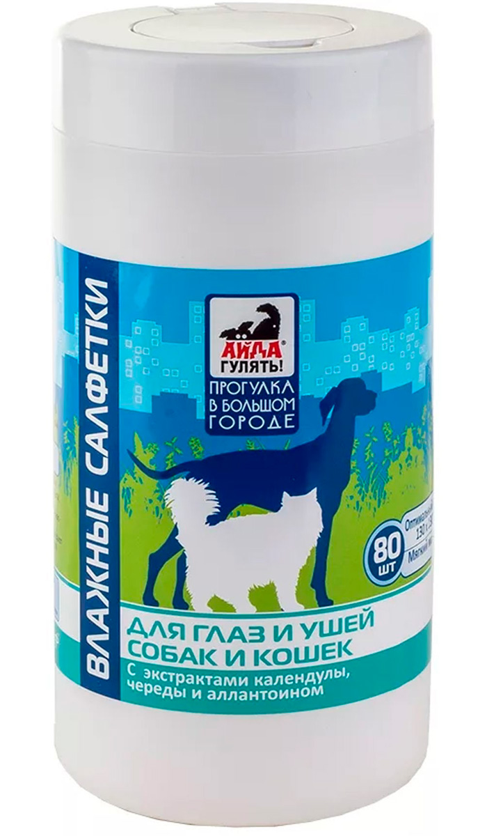 

айда гулять влажные салфетки для собак и кошек для глаз и ушей уп. 80 шт (1 шт)