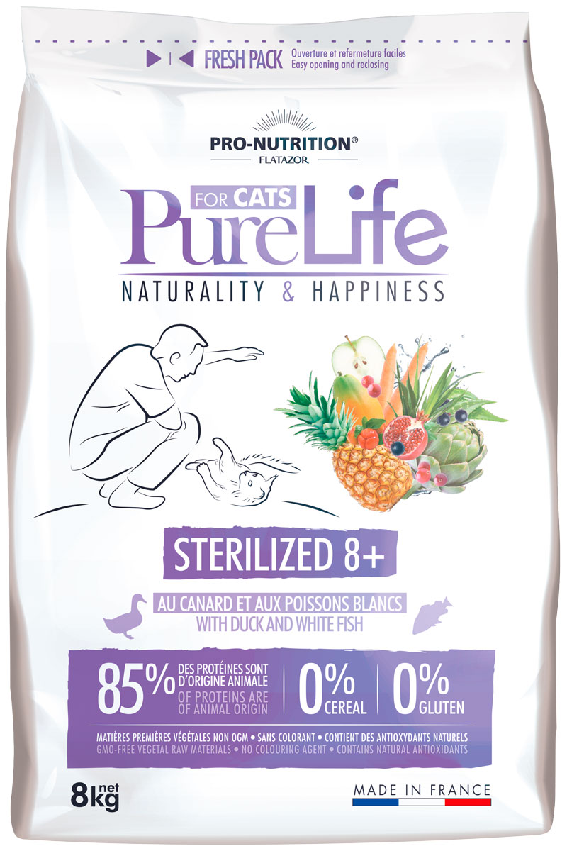 Flatazor Pure Life Adult Sterilised 8+ для взрослых кастрированных котов и стерилизованных кошек старше 8 лет (2 кг)