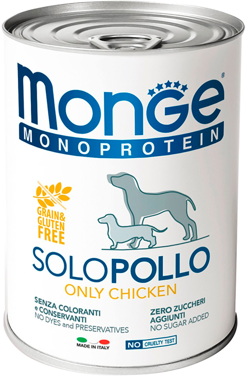 

Monge Monoprotein Solo Dog монобелковые для взрослых собак паштет с курицей 70014212bs (400 гр х 24 шт)