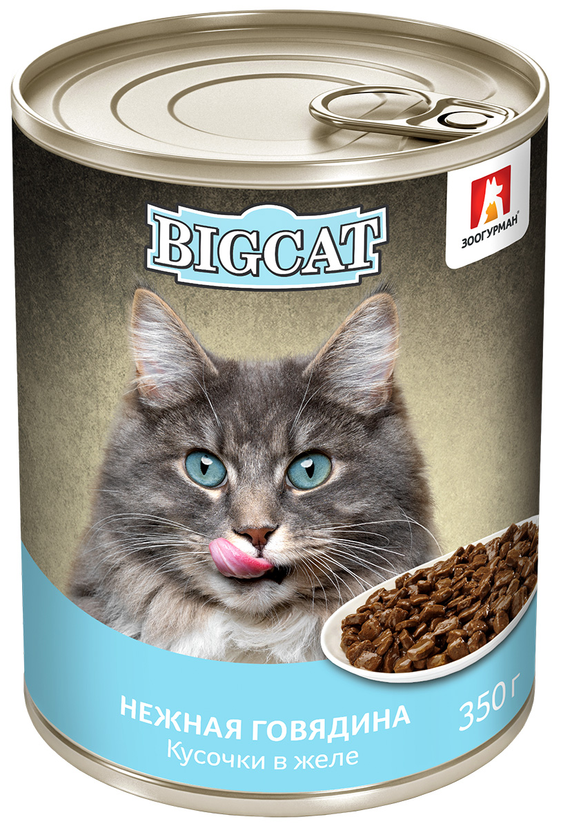 

зоогурман Big Cat для взрослых кошек с говядиной в желе (350 гр)