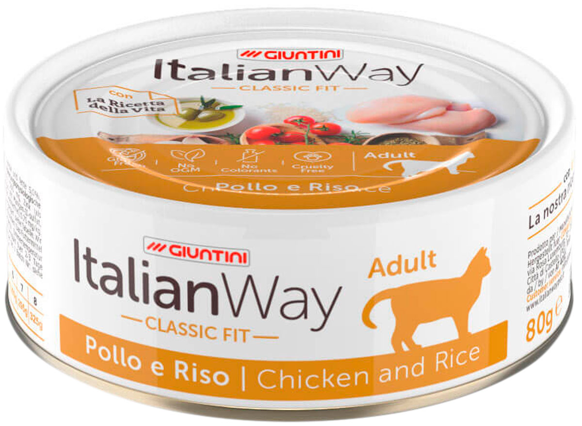 

Italian Way Cat безглютеновые для взрослых кошек с курицей и рисом (80 гр)