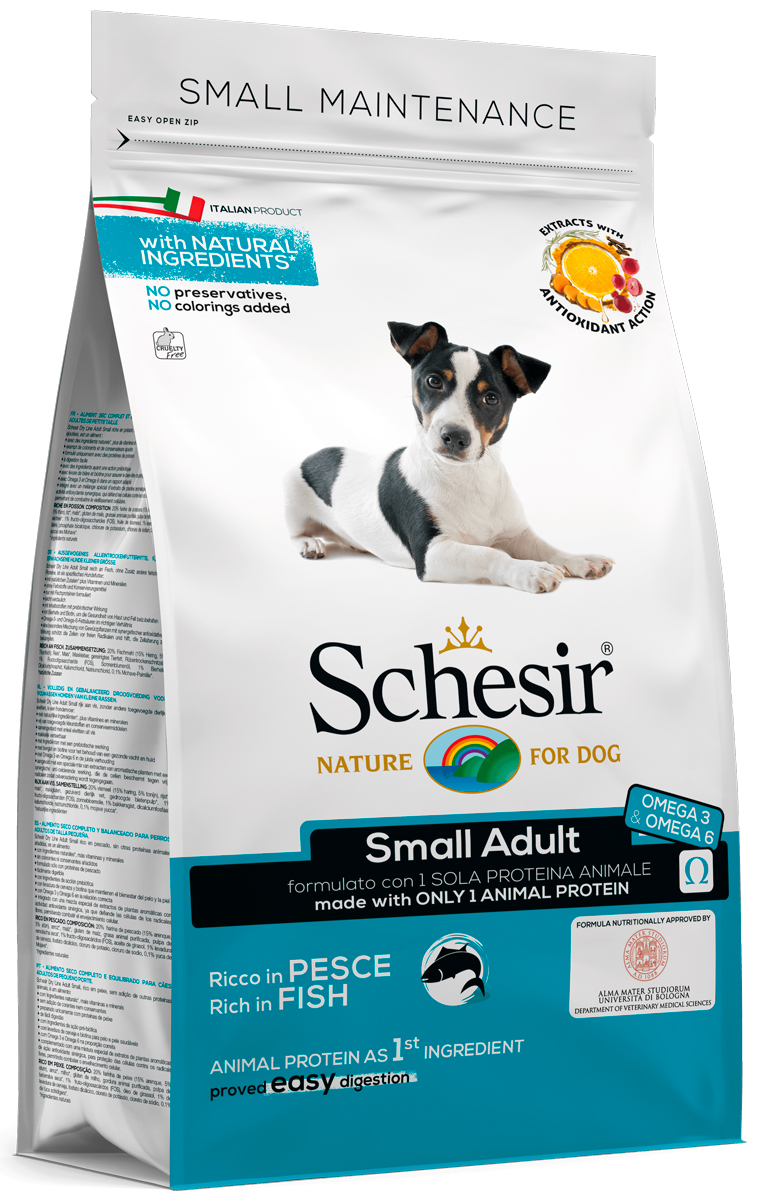 

Schesir Dog Small Adult монобелковый для взрослых собак маленьких пород с рыбой (0,8 кг)