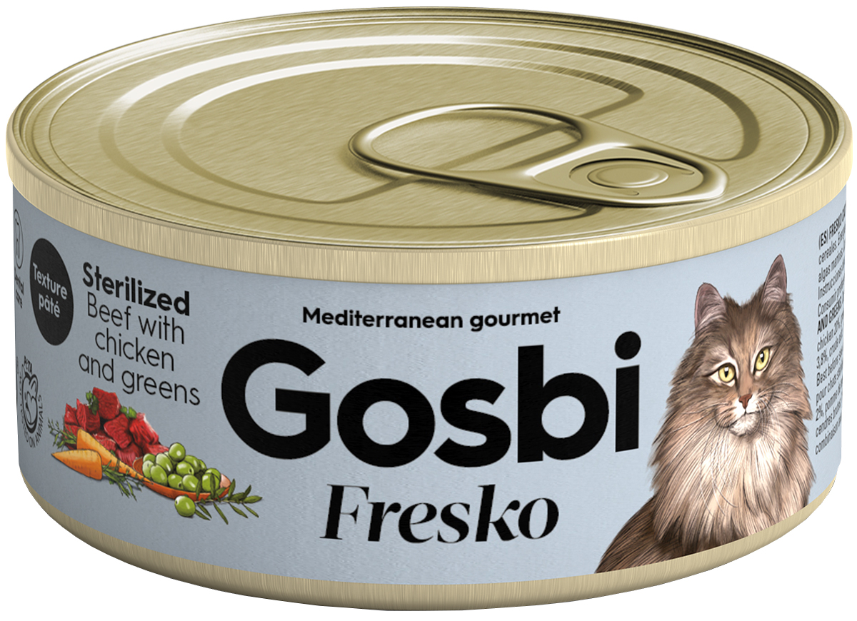 

Gosbi Fresko Grain Free Cat Sterilized беззерновые для взрослых кастрированных котов и стерилизованных кошек с говядиной, курицей и зеленью (70 гр)