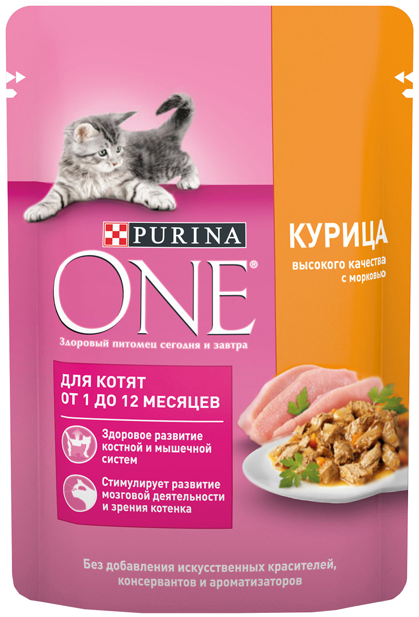 

Purina One для котят с курицей и морковью (75 гр х 26 шт)