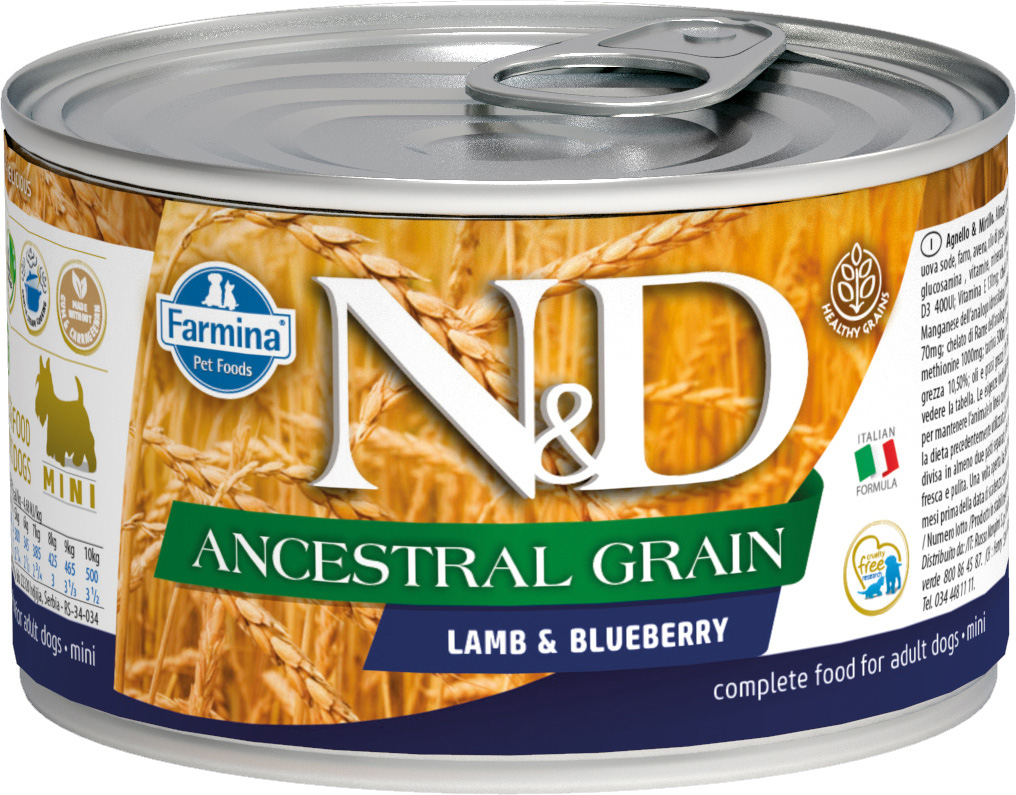 

Farmina Dog N&d Ancestral Grain Adult Mini Lamb & Blueberry низкозерновые для взрослых собак маленьких пород с ягненком и черникой (140 гр х 6 шт)