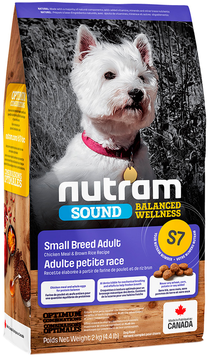 

Nutram Sound Balanced Wellness S7 Dog Adult Small Breed для взрослых собак маленьких пород с курицей и коричневым рисом (2 кг)