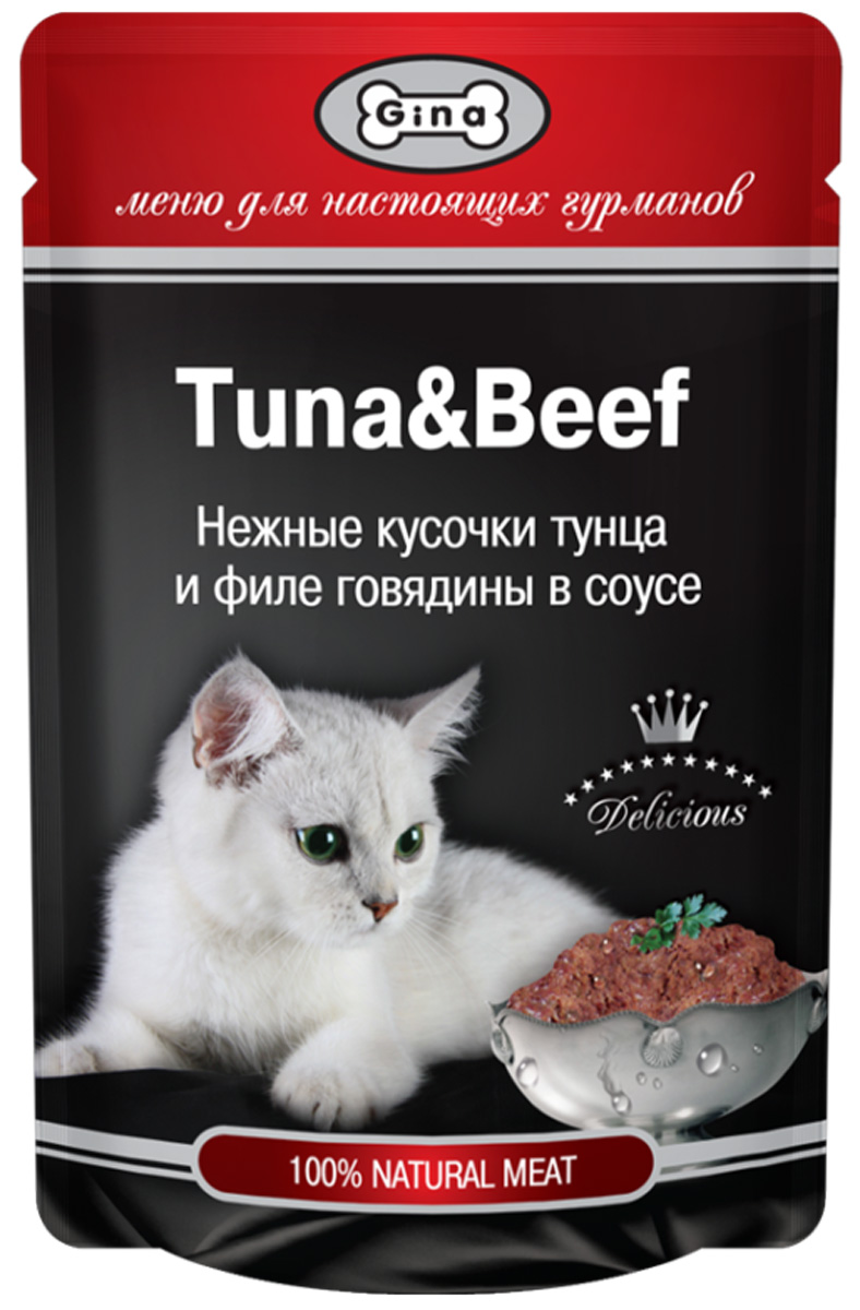 

Gina для взрослых кошек с тунцом и говядиной в соусе (85 гр х 24 шт)