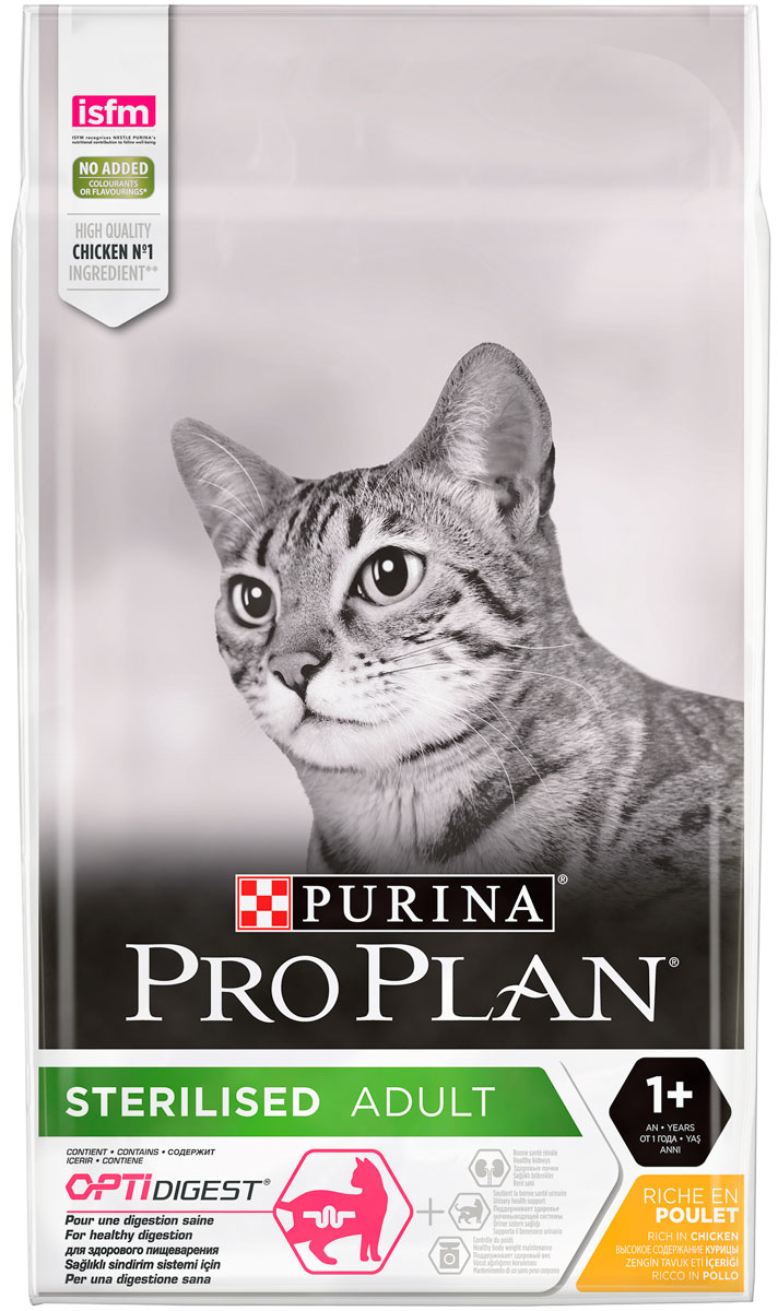 

Purina Pro Plan Cat Optidigest Sterilised Chicken для взрослых кастрированных котов и стерилизованных кошек с чувствительным пищеварением с курицей (0,4 кг)