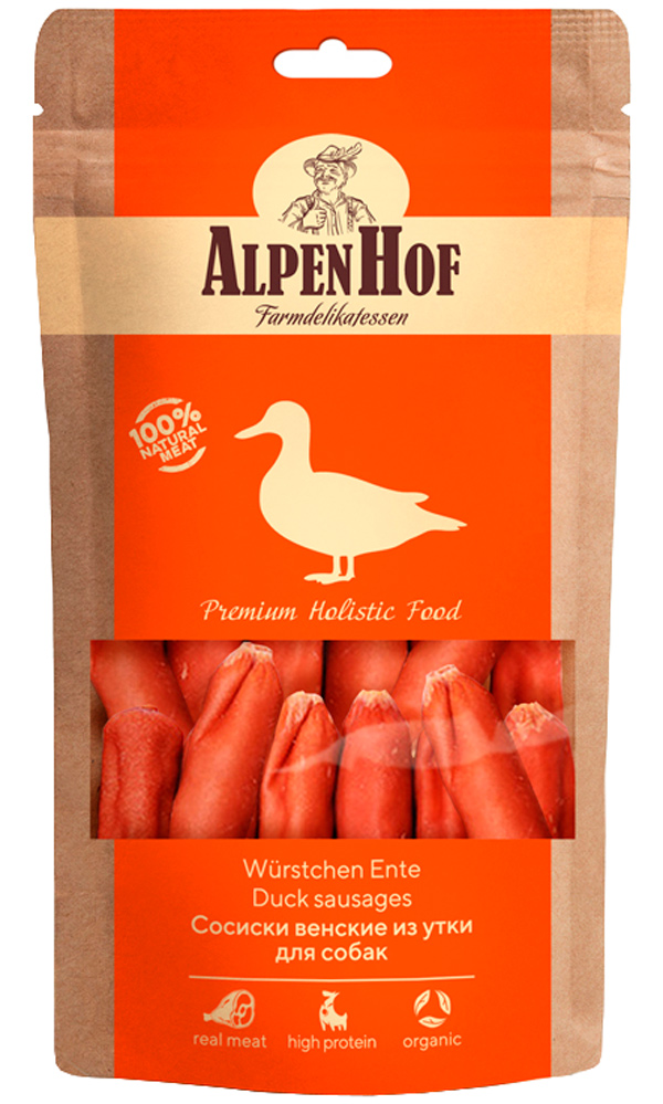 Лакомство AlpenHof для собак сосиски венские с уткой 80 гр (1 уп)