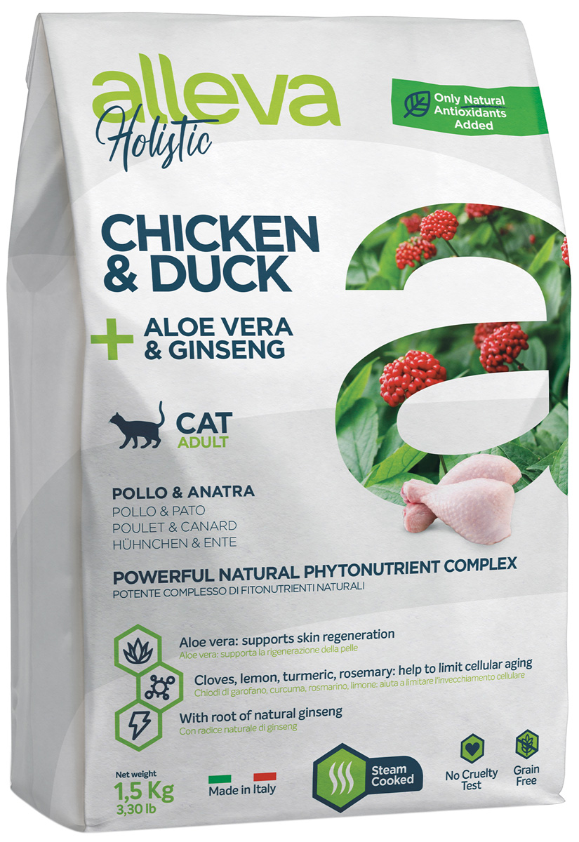 

Alleva Holistic Adult Cat Chicken & Duck беззерновой для взрослых кошек с курицей, уткой, алоэ вера и женьшенем (0,4 кг)