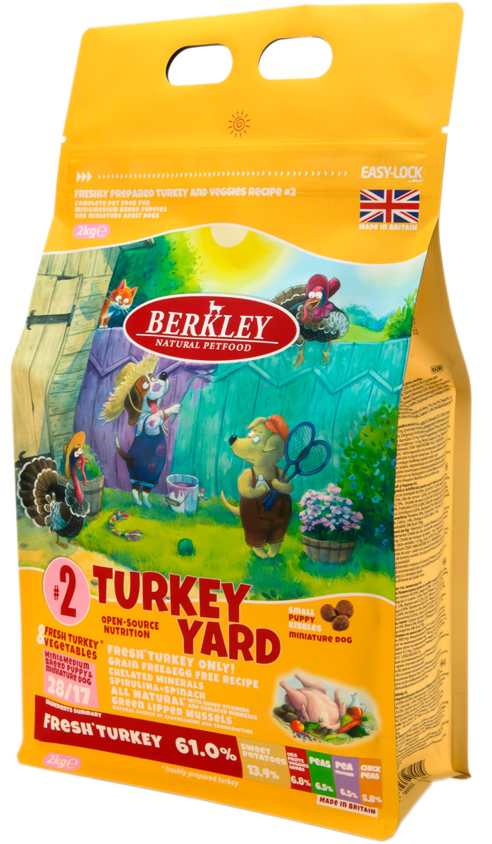 

Berkley №2 Turkey Yard для щенков маленьких и средних пород с индейкой, овощами, фруктами и ягодами (2 кг)