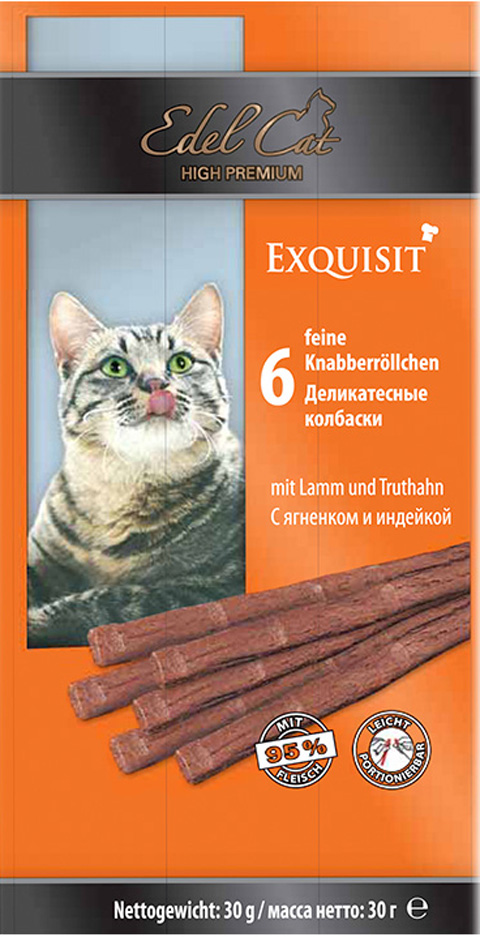 

Лакомство Edel Cat для кошек колбаски с ягненком и индейкой (6 шт)