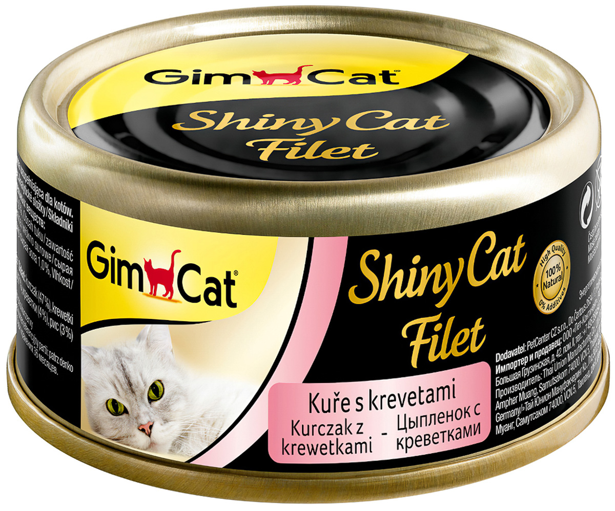 

Gimcat Shinycat Filet для взрослых кошек с курицей и креветками в бульоне (70 гр х 24 шт)