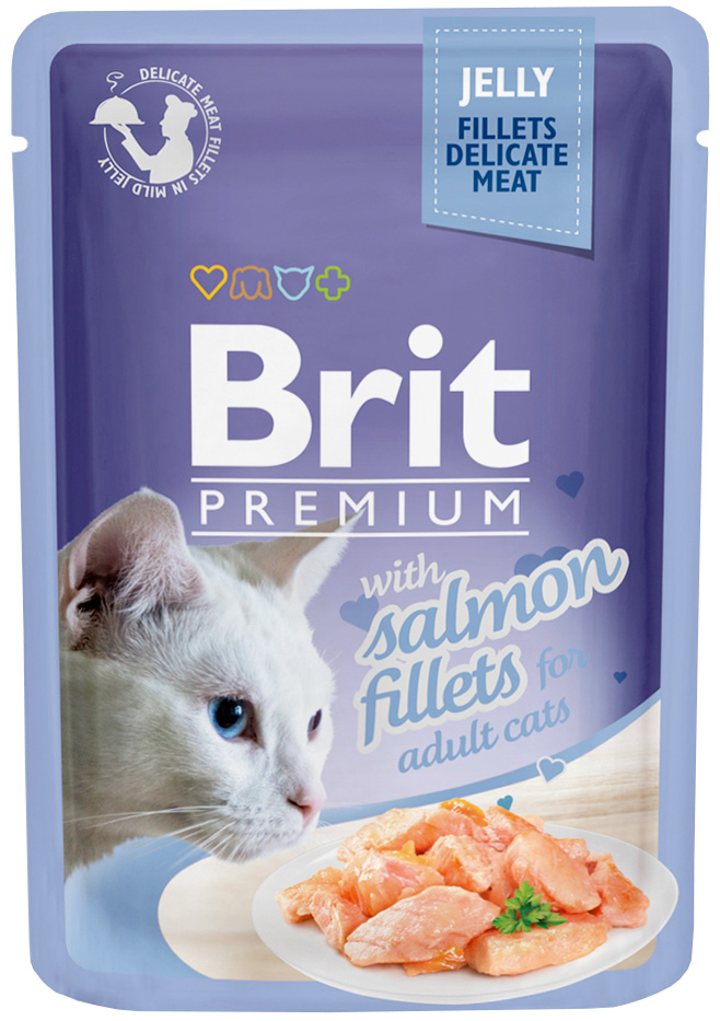 

Brit Premium Cat Jelly Salmon Fillets для взрослых кошек кусочки филе лосося в желе (85 гр х 24 шт)