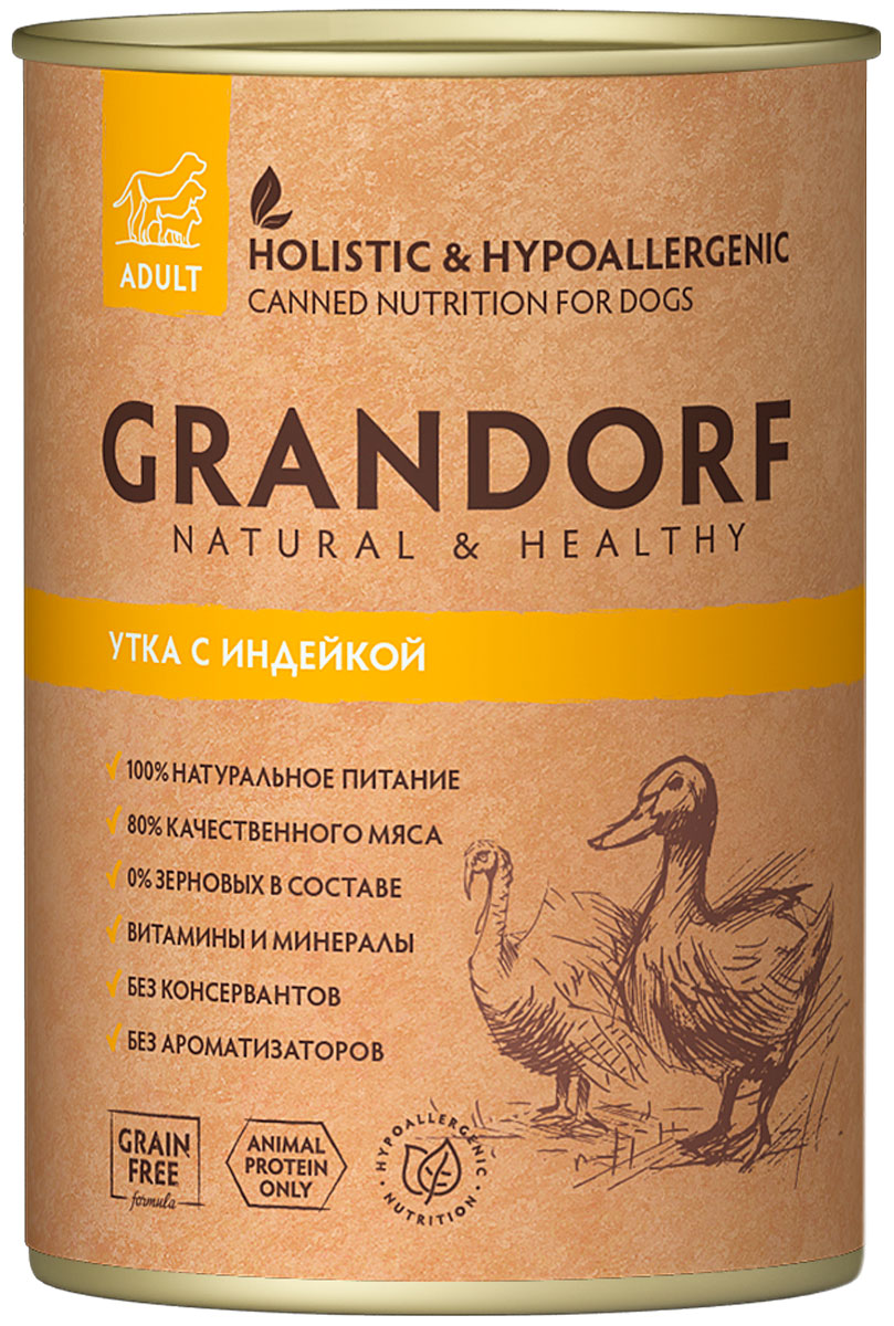 

Grandorf Adult All Breeds Duck & Turkey для взрослых собак с уткой и индейкой (400 гр х 12 шт)