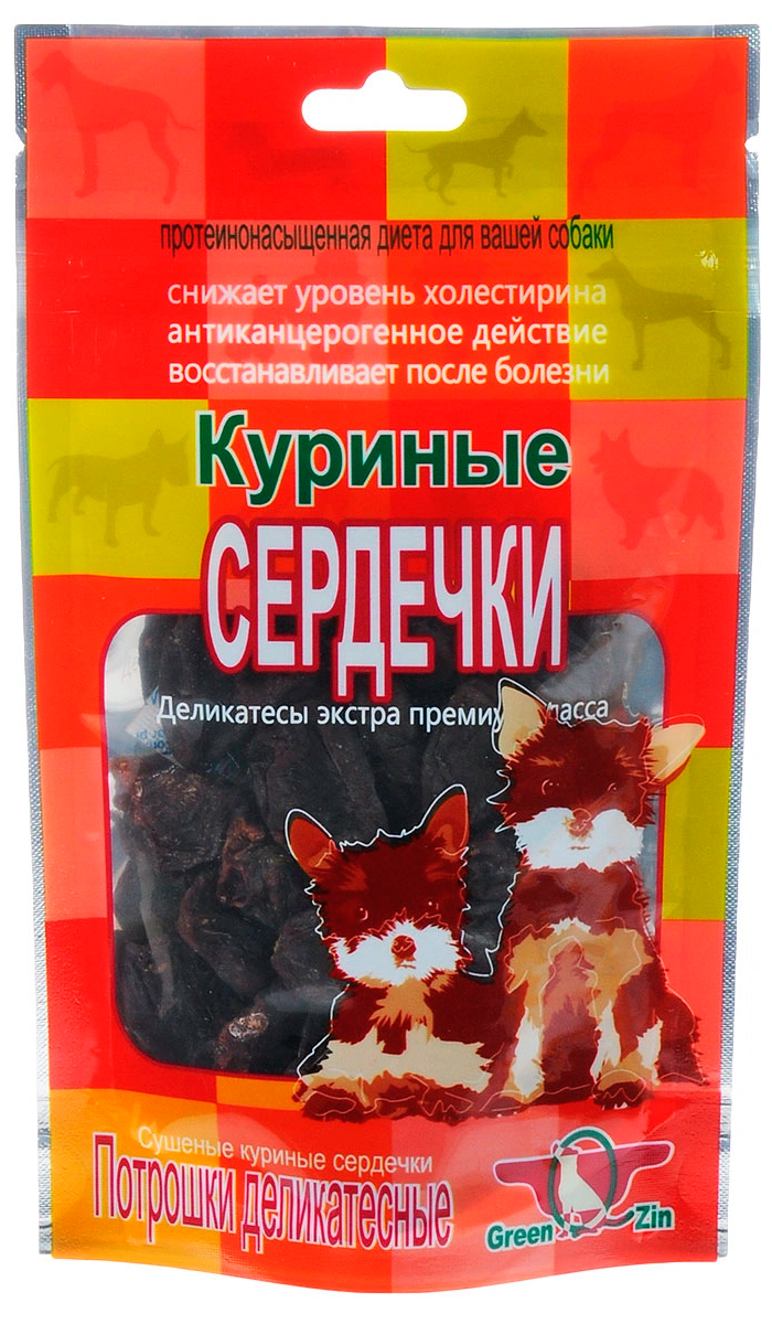 

Лакомство Green Qzin для собак всех пород сердечки куриные 50 гр (1 шт)