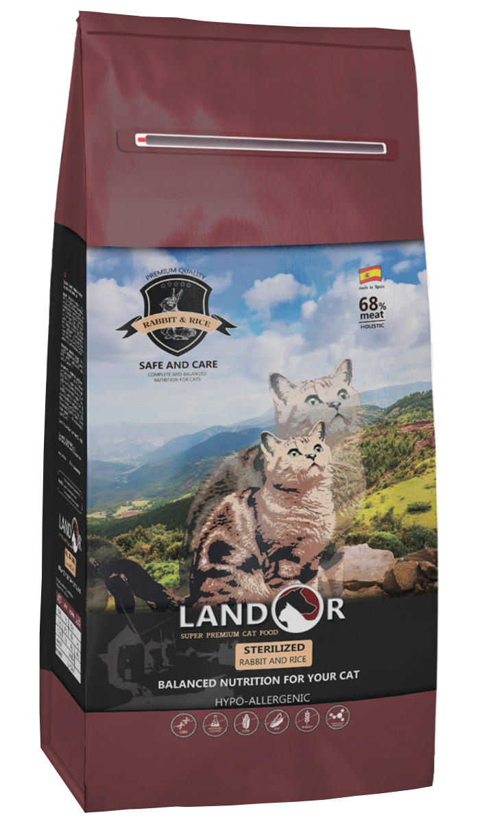 

Landor Cat Adult Sterilized Rabbit & Rice для взрослых кастрированных котов и стерилизованных кошек с кроликом и рисом (0,4 кг)