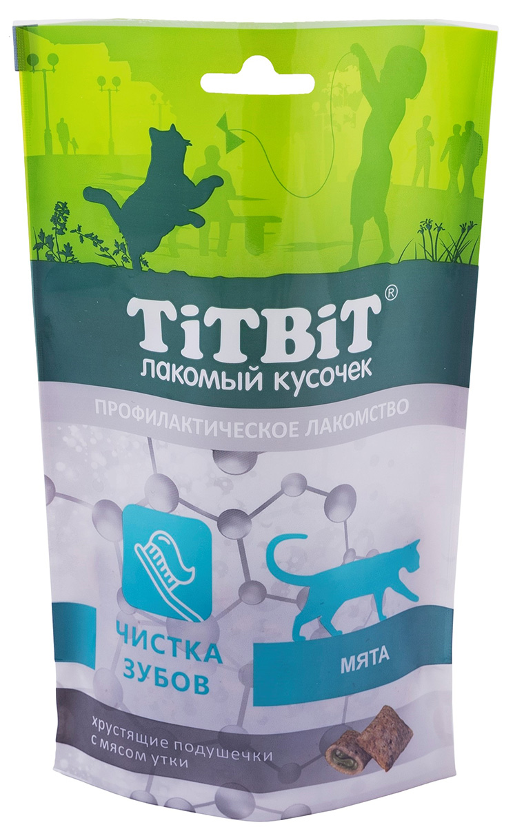 

Лакомство Tit Bit для кошек хрустящие подушечки с мясом утки для здоровья зубов (60 гр)