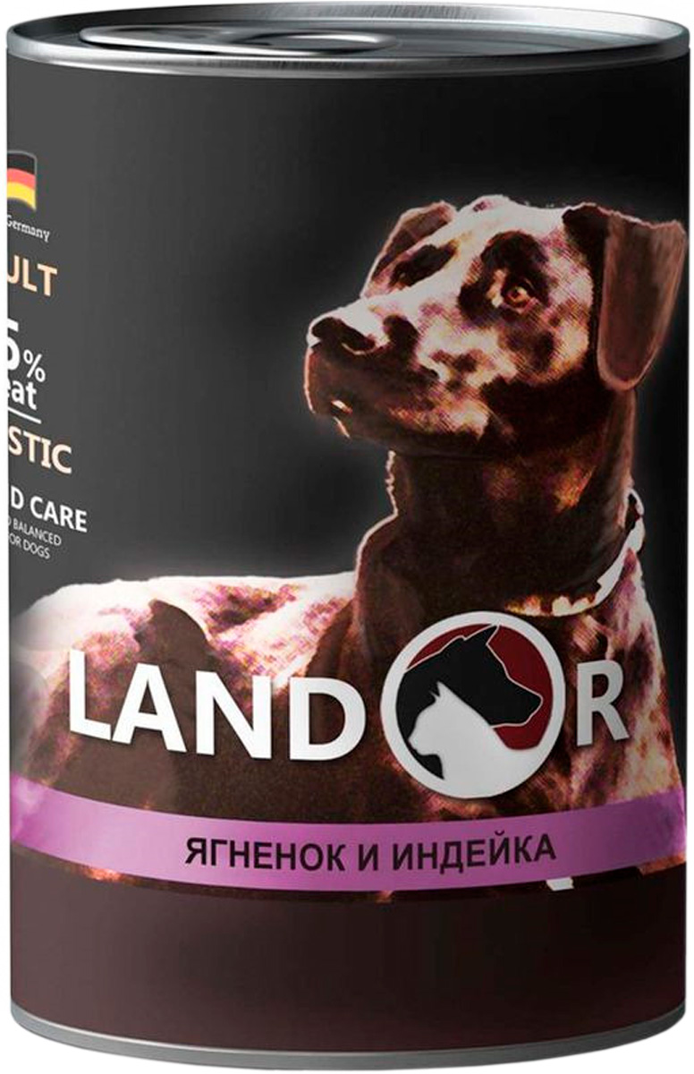 

Landor Dog Adult Lamb & Turkey для взрослых собак всех пород с ягненком и индейкой (400 гр х 6 шт)