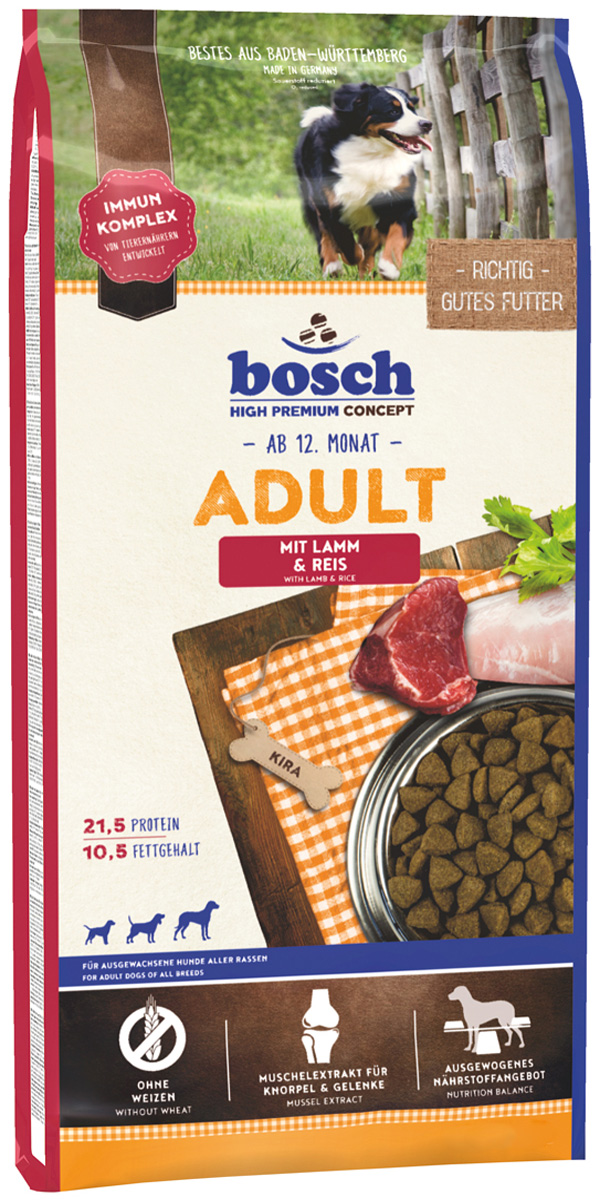 

Bosch Adult Lamm & Reis для взрослых собак всех пород с ягненком и рисом (15 кг)