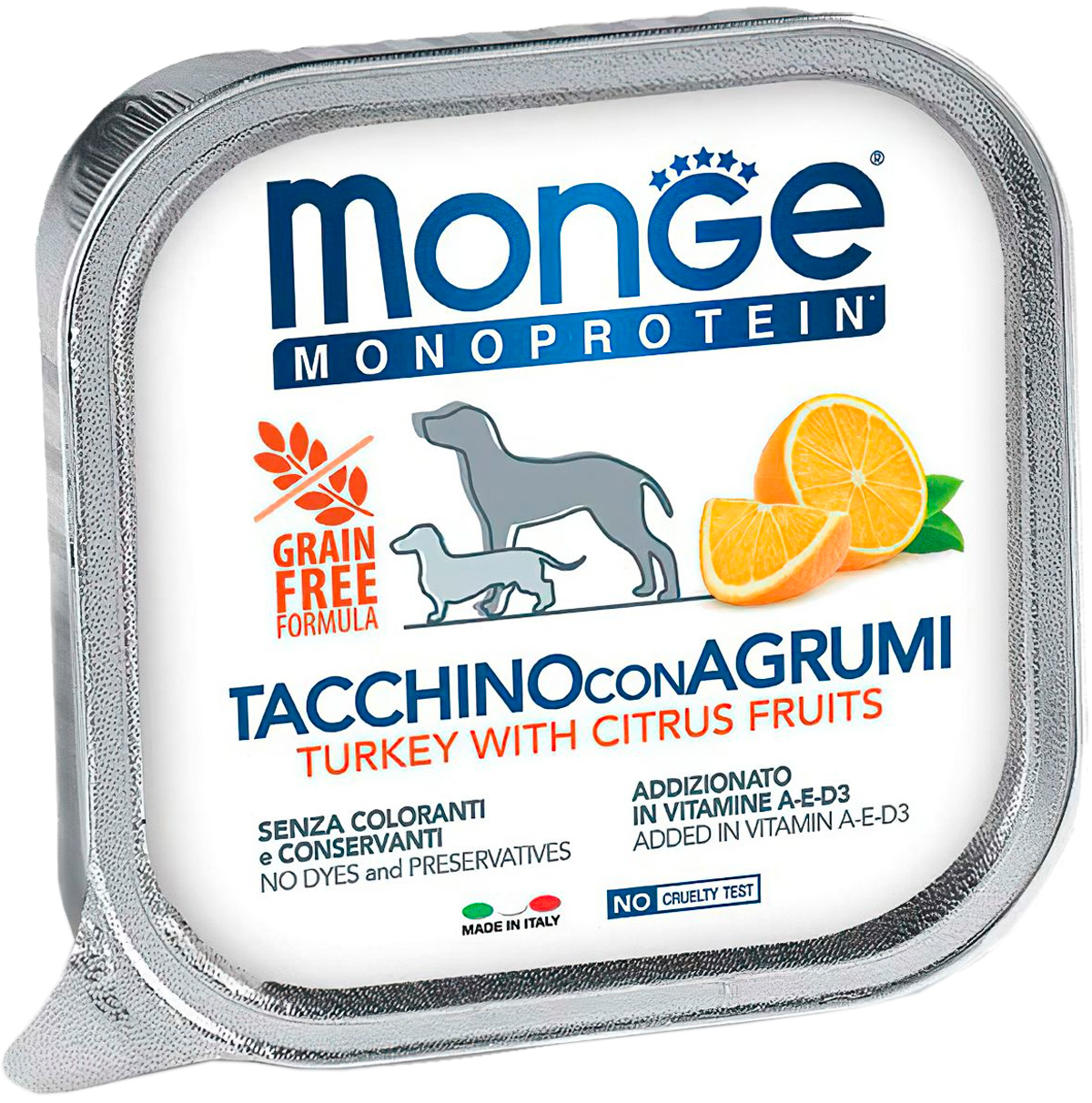 

Monge Monoprotein Fruits Dog монобелковые для взрослых собак паштет с индейкой и цитрусовыми 70014397 (150 гр х 24 шт)