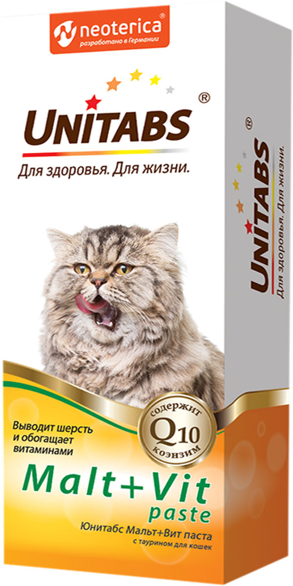 

Unitabs Malt+vit паста для кошек с таурином для вывода шерсти из желудка (120 мл)