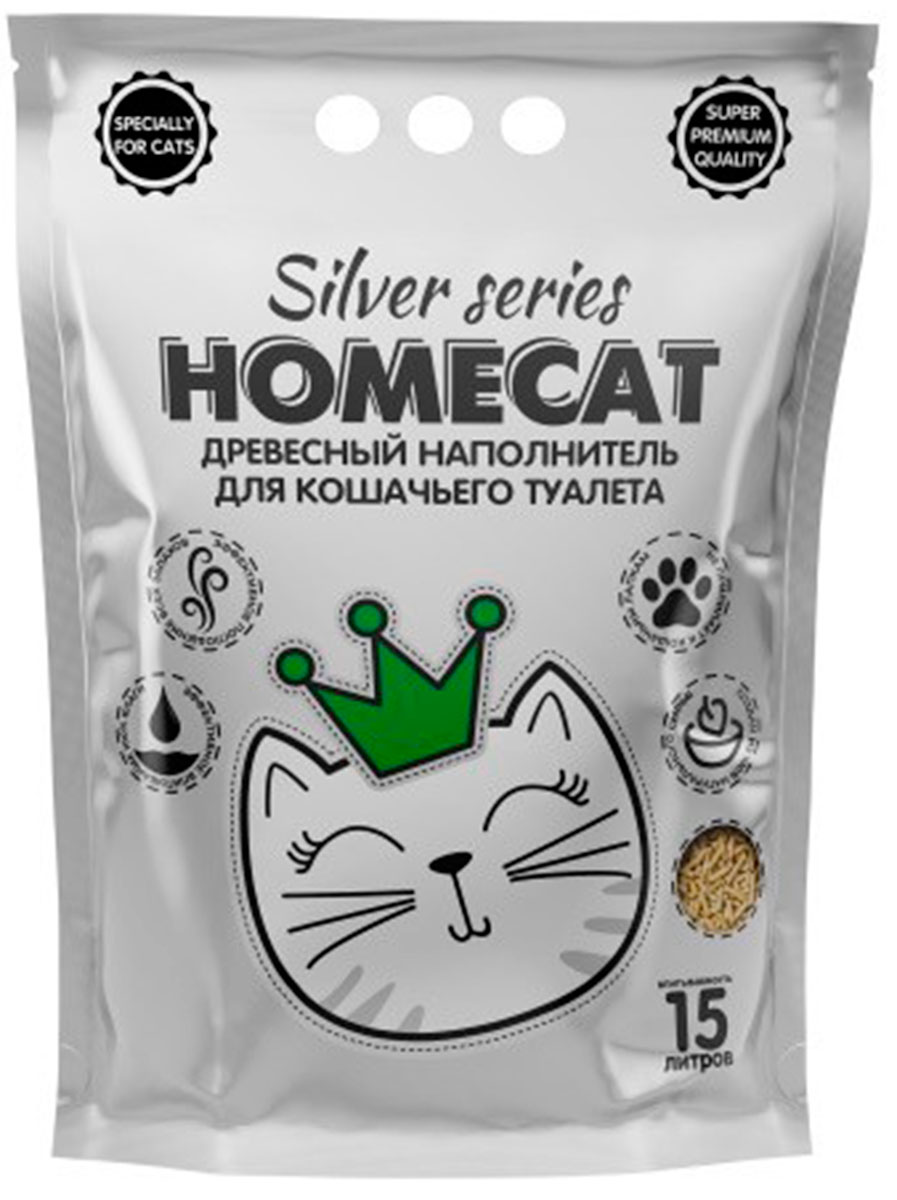 

Homecat Silver Series наполнитель древесный для туалета кошек (3 кг)