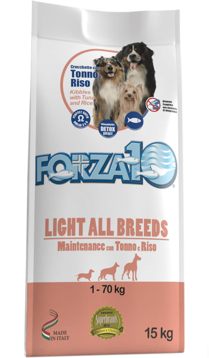 

Forza10 Dog Maintenance Light All Breeds диетический для взрослых собак всех пород с тунцом и рисом (15 кг)