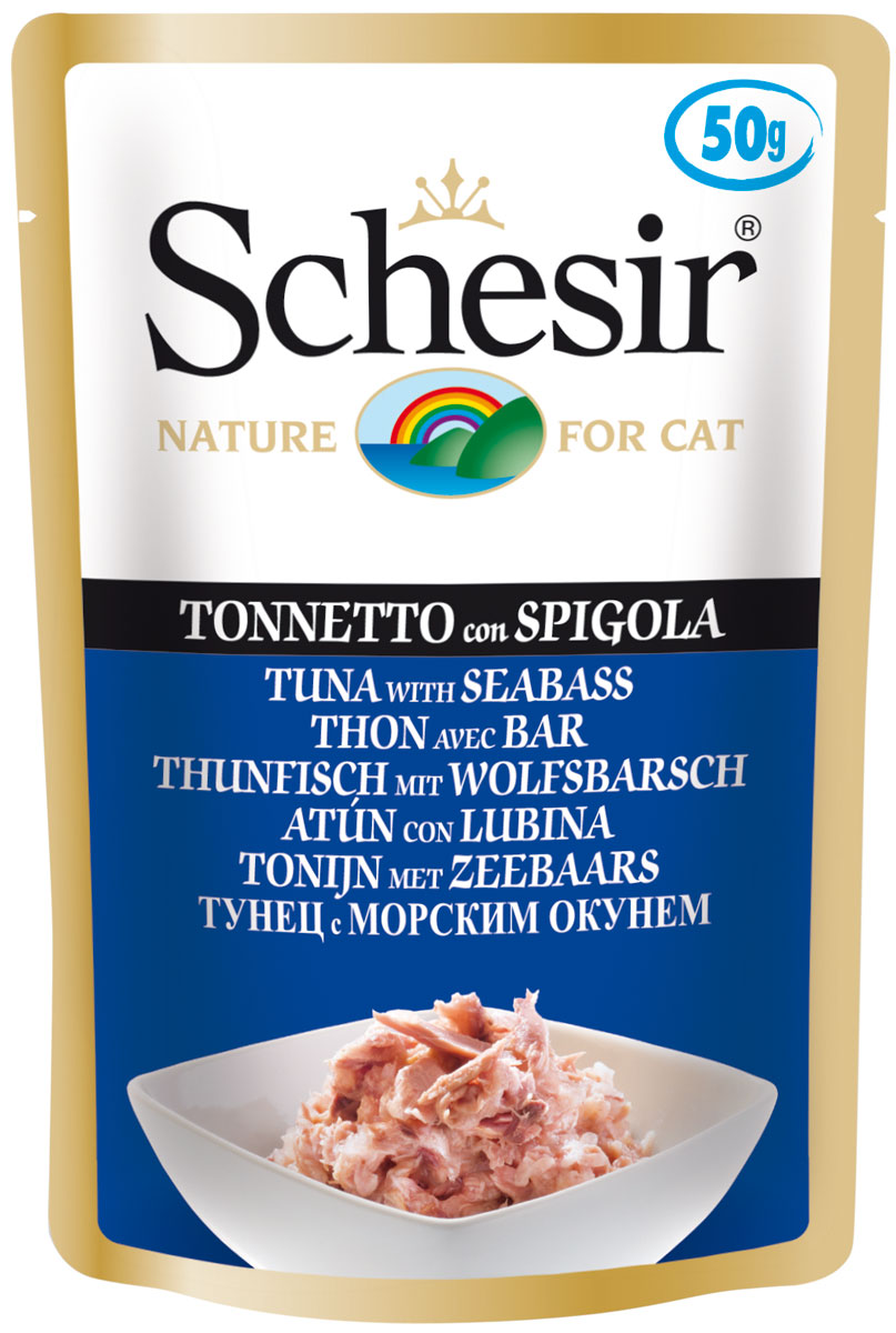 

Schesir Cat Tuna & Seabass для взрослых кошек с тунцом и морским окунем (50 гр)