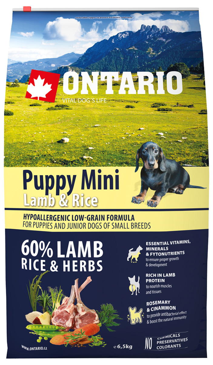 

Ontario Puppy Mini Lamb & Rice низкозерновой для щенков маленьких пород с ягненком и рисом (2,25 кг)