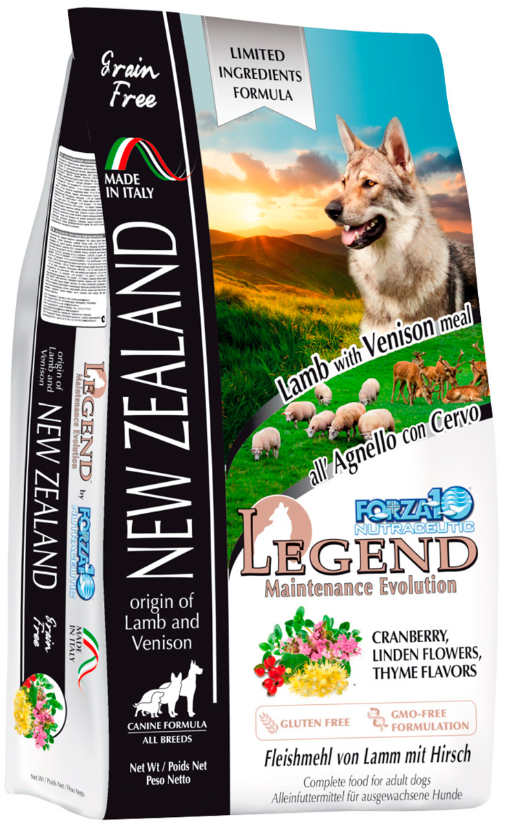

Forza10 Dog Legend New Zeland All Breeds беззерновой для взрослых собак всех пород с ягненком и олениной (11,33 кг)