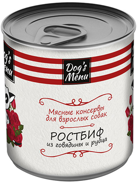 

Dog’s Menu для взрослых собак ростбиф из говядины и рубца (750 гр)