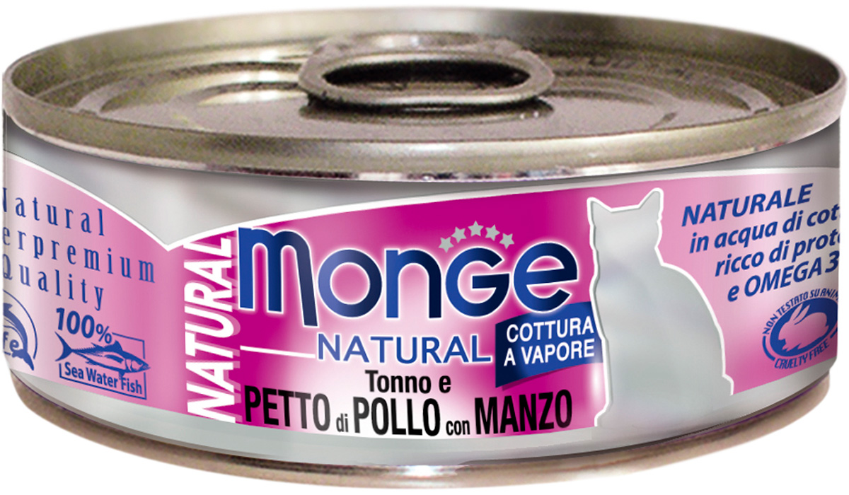 

Monge Natural Cat для взрослых кошек с тунцом, курицей и говядиной (80 гр)