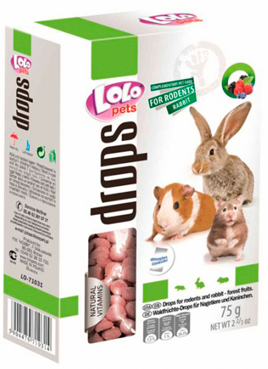 Lolo Pets Drops дропсы для грызунов и кроликов с лесными ягодами (75 гр)