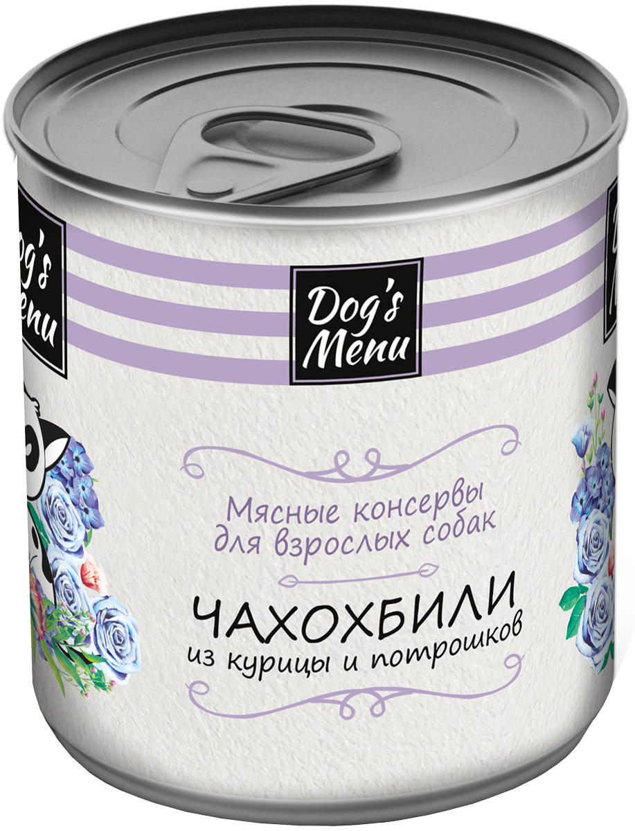 

Dog’s Menu для взрослых собак чахохбили из курицы и потрошков (750 гр)