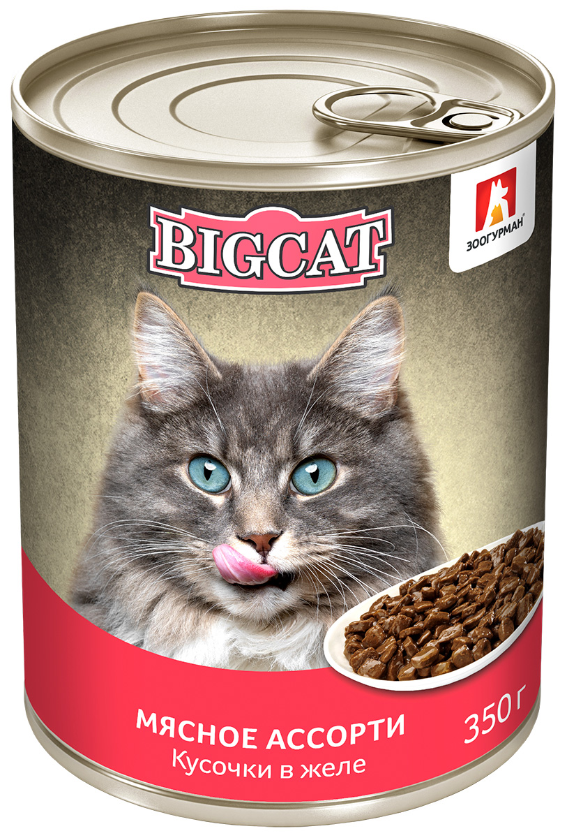 

зоогурман Big Cat для взрослых кошек с мясным ассорти в желе (350 гр)