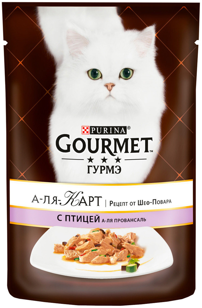 

Gourmet A La Carte для взрослых кошек с птицей, баклажаном, цукини и томатом а-ля провансаль (85 гр х 24 шт)