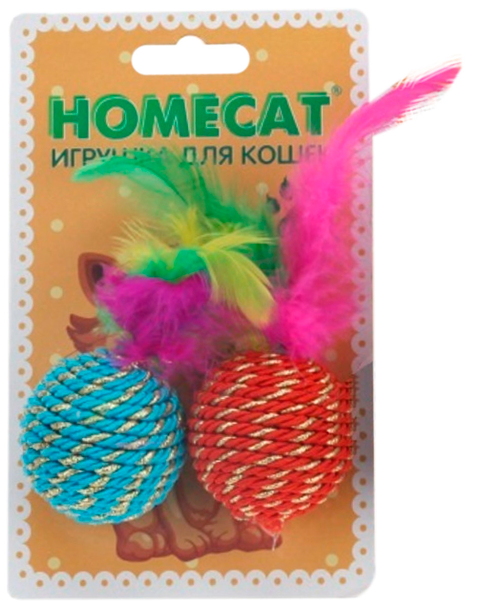 

Игрушка для кошек Homecat Мяч с погремушкой и перьями 4 см уп. 2 шт (1 шт)