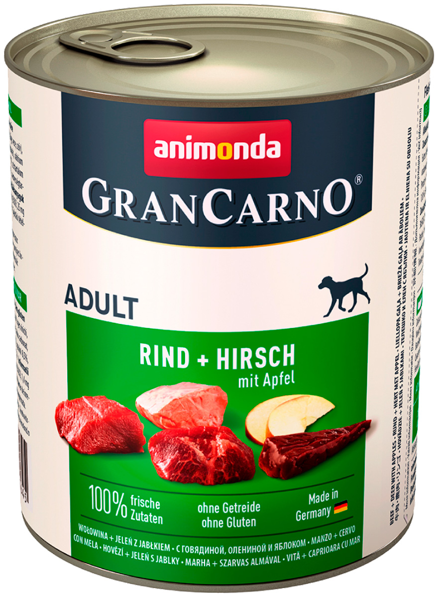 

Animonda Gran Carno Original Adult Rind & Hirsch Mit Apfel для взрослых собак с говядиной, олениной и яблоком (800 гр х 6 шт)