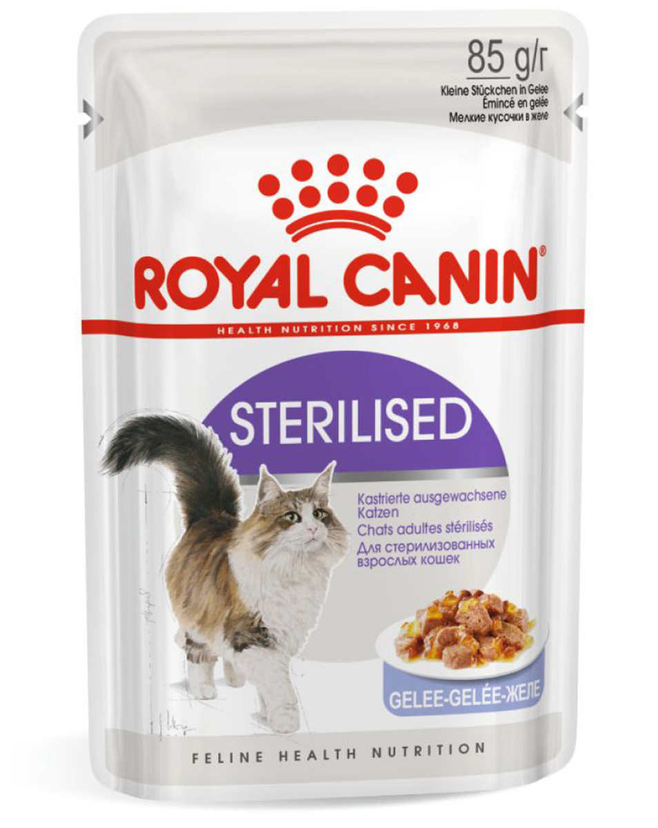 ROYAL CANIN STERILISED для взрослых кастрированных котов и стерилизованных кошек в желе пауч (85 гр)