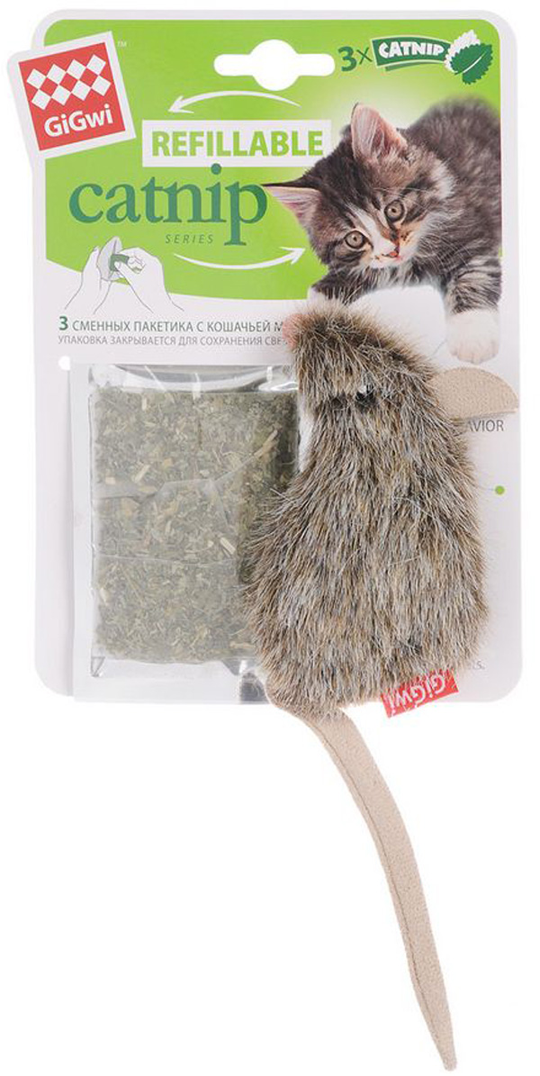 

Игрушка для кошек GiGwi Refillable Catnip Мышка с кошачьей мятой 10 см 75300 (1 шт)
